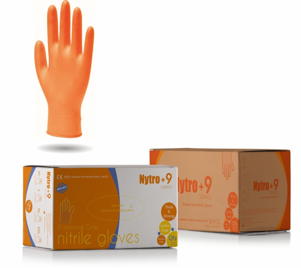NYTRO+9 ORANGE (Diamond Grip) NITRILE GLOVES 1 Orange-Gloves-1-1