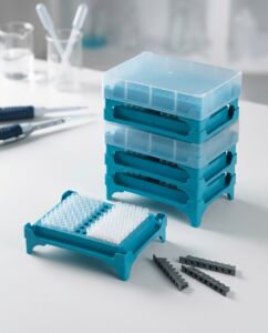 PCR workbench with stackable storage trays for PCR tube organization and sample management