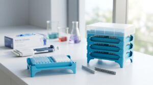 Home 55 PCR workbench with stackable trays and tube racks for molecular biology laboratories