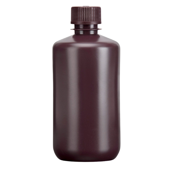 Amber reagent bottle with narrow mouth, autoclavable, leak-proof, and break-resistant