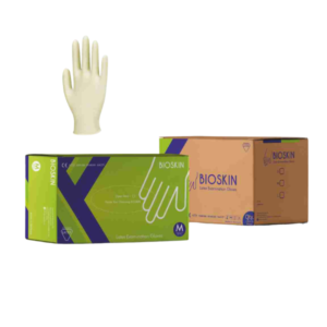 Natural rubber latex gloves, biodegradable, slightly powdered, medical exam use