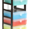 Vertical stainless steel storage rack holding multiple colorful 2-inch cryo boxes for organized freezer storage in labs.