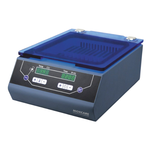 Compact laboratory air bath with LED display, temperature range 5–60 °C, stability ±0.2 °C, and easy-to-use interface.