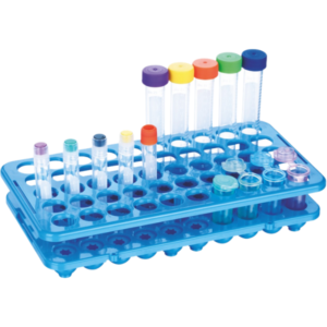 Versatile laboratory tube rack holding up to 50 tubes, sturdy and durable