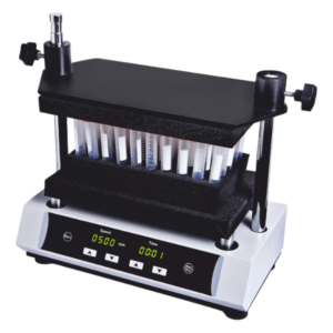 Sturdy laboratory multi-tube vortexer with LED display, programmable pulsing, speed range 500–2500 RPM, 4 mm orbit, and capacity to mix up to 50 samples simultaneously.