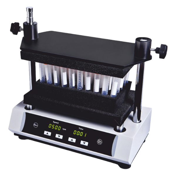 Sturdy laboratory multi-tube vortexer with LED display, programmable pulsing, speed range 500–2500 RPM, 4 mm orbit, and capacity to mix up to 50 samples simultaneously.