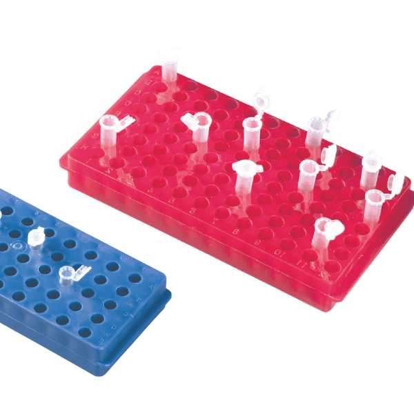 Laboratory microtube rack with alphanumeric inscriptions for easy sample identification