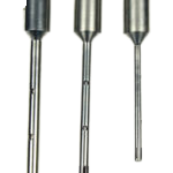 Three stainless steel homogenizer pestles of different diameters, compatible with hand-held laboratory homogenizers for sample processing.