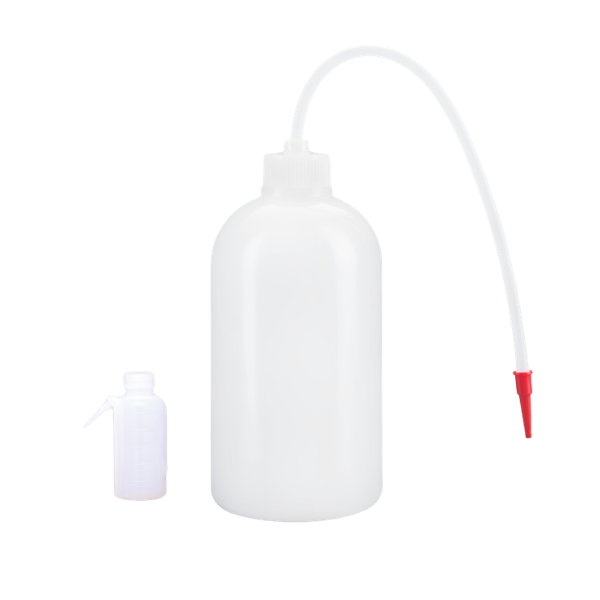 Narrow-mouth polypropylene wash bottle, autoclavable, leak-proof, and break-resistant