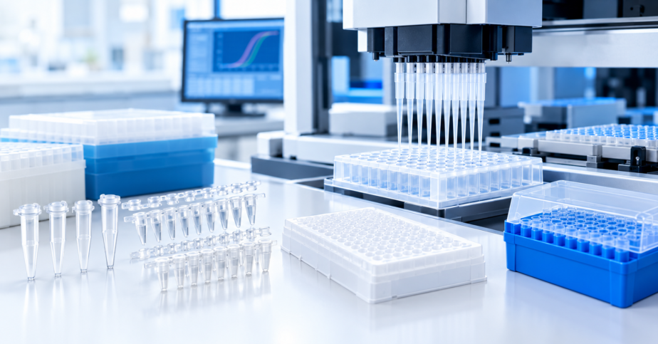 PCR consumables including tubes, tube strips and 96-well plates for automated liquid handling